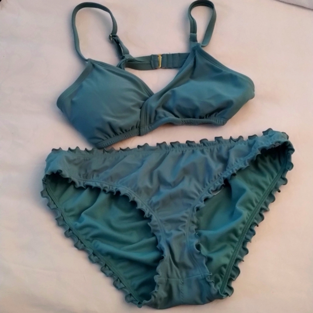 Greenish blue two-piece bikini top S 4-6  bottoms M